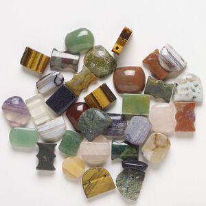 Spacer multi-gemstone 1pkg4oz, double-drilled mixed shapes bead, mix 16x10mm-20x19mm
