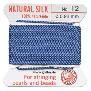 Thread, Griffin, silk, blue, size #12. Sold per 2-meter card (approximately 78 inches).