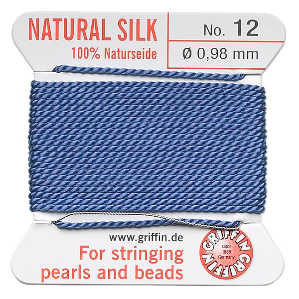 Thread, Griffin, silk, blue, size #12. Sold per 2-meter card (approximately 78 inches). image number 0
