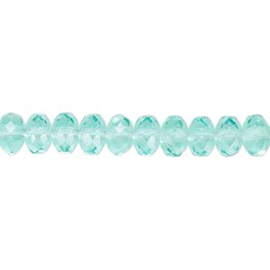 Bead, Czech fire-polished glass, light aqua, 7x5mm faceted rondelle. Sold per 15-1/2" to 16" strand.