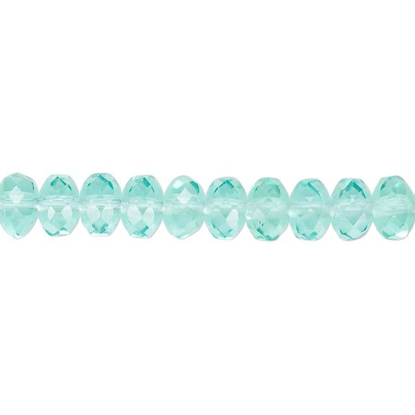 Bead, Czech fire-polished glass, light aqua, 7x5mm faceted rondelle. Sold per 15-1/2" to 16" strand. image number 0
