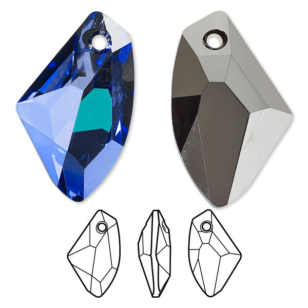 Focal 6pk crystal Bermuda blue P, Crystal Passions® 39x24mm pendant galactic vertical 6656 image number 0