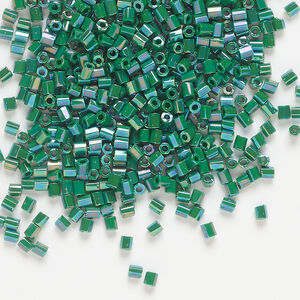Seed bead, Dyna-Mites&trade;, glass, 1pkg40g, #11 2-cut hex, opaque rainbow pine green (774R 11/0 2CUT)