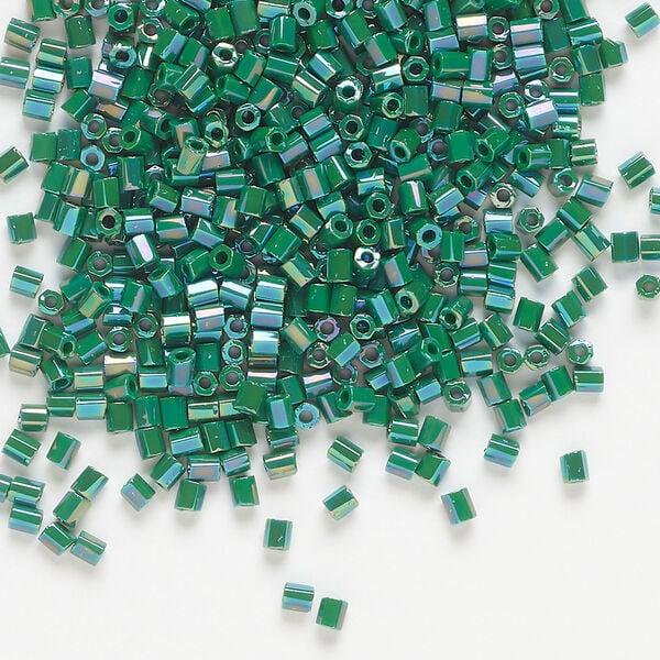 Seed bead, Dyna-Mites&trade;, glass, 1pkg40g, #11 2-cut hex, opaque rainbow pine green (774R 11/0 2CUT) image number 0