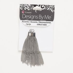 Focal, silver-finished steel, 3 x 1/4 inch tassel. Sold per pkg of 2.