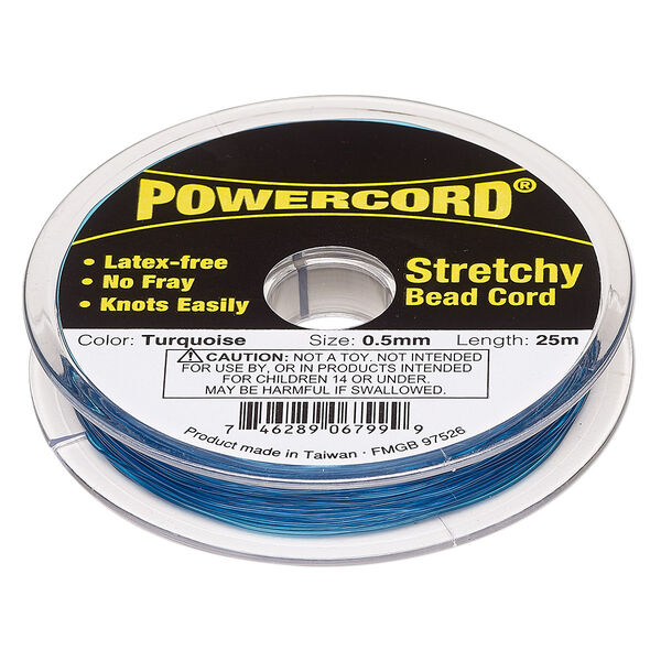 Cord, Powercord®, elastic, turquoise, 0.5mm, 4-pound test. Sold per 25-meter spool. image number 0
