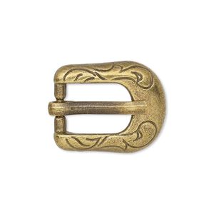 Clasp, antiqued brass-finished "pewter" (zinc-based alloy), 24x19mm single-sided buckle with swirl design, 14x9.5mm inside diameter. Sold per pkg of 2.