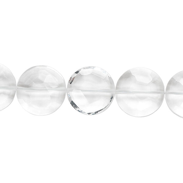 Bead, quartz crystal (natural), 12mm hand-cut faceted flat round, B+ grade, Mohs hardness 7. Sold per pkg of 5. image number 0