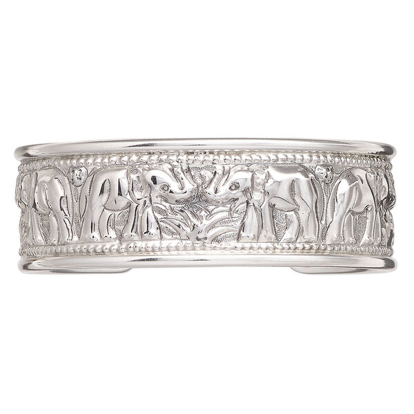 Bracelet, Hill Tribes, cuff, sterling silver, 24mm wide with hammered elephant designs, adjustable. Sold individually. image number 1