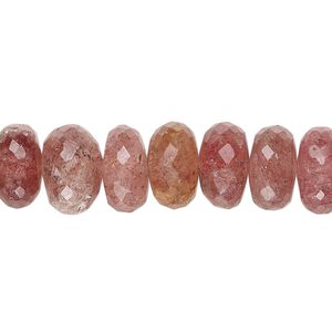 Strawberry quartz 1pkg1, hand-cut faceted rondelle bead natural 14 inch 10x6mm-12x8mm
