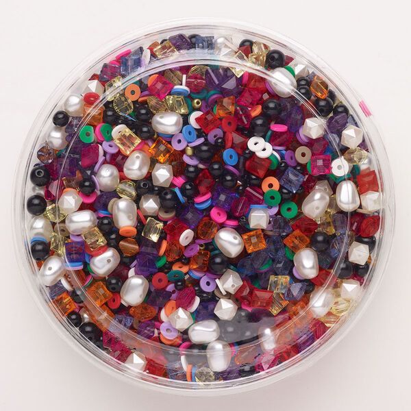Bead mix, acrylic and rubber, pkg/1 pound, mixed colors, 3mm-14x10mm mixed shapes. image number 0