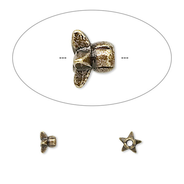 Bead cap, antique brass-finished "pewter" (zinc-based alloy), 4.5x3mm star, fits 4-6mm bead. Sold per pkg of 24. image number 0