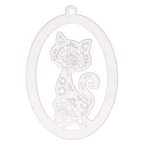 Focal, Lazer Lace™, stainless steel, 40x28mm double-sided open oval with cat design. Sold per pkg of 2.