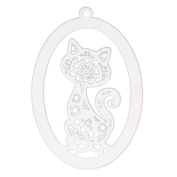 Focal, Lazer Lace™, stainless steel, 40x28mm double-sided open oval with cat design. Sold per pkg of 2. image number 0