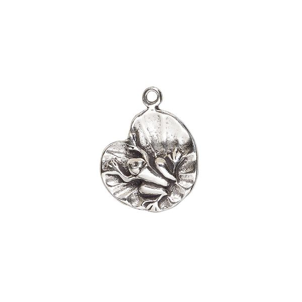 Charm, sterling silver, 15mm frog on lily pad. Sold individually. image number 0