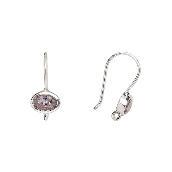 Ear wire fishhook 1pkg2 sterling silver / amethyst (natural), 15.5mm / 7.5x5.5mm oval / hand-cut / closed loop, 22 gauge 1 pair image number 0
