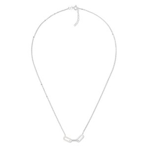 Necklace, cubic zirconia and sterling silver, clear, 32x4mm 3-link connector, 18 inches with 1-inch extender chain and springring clasp. Sold individually.
