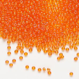 Seed bead, Preciosa Ornela Czech glass, pkg/50g, #11 rocaille, translucent rainbow dark orange, (91030).