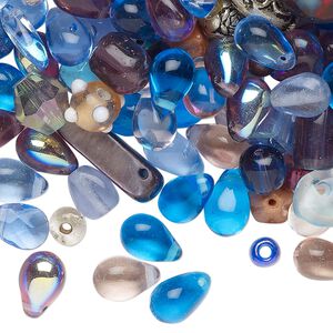 Bead mix, "pewter" (zinc-based alloy)/shell/glass, pkg/100g, antique silver finish and translucent mixed colors, 4-16x15mm mixed-drilled mixed shapes.