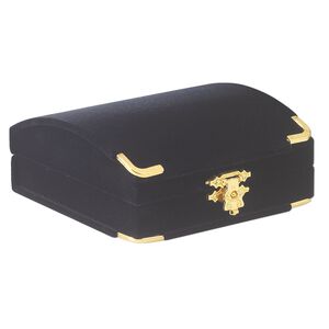 Box, pendant and earring, velveteen and gold-finished plastic, white and black, 2-7/8 x 1-3/8 x 2-3/4 inches with hinge. Sold individually.