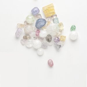 Bead mix, glass, mixed colors, 6x6mm-25x17mm mixed shapes. Sold per pkg of 1/4 pound, approximately 35-50 beads.