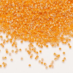 Seed bead, Delica®, glass, pkg/250g, #15 round, opaque luster mandarin orange (DBS-1563).