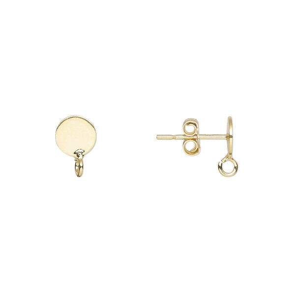 Earstud, "vermeil", 6mm flat pad with open loop. Sold per pkg of 2 pairs. image number 0