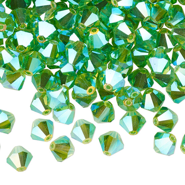 Bead 288pk peridot AB 2X, Preciosa Czech crystal 6mm bicone image number 0
