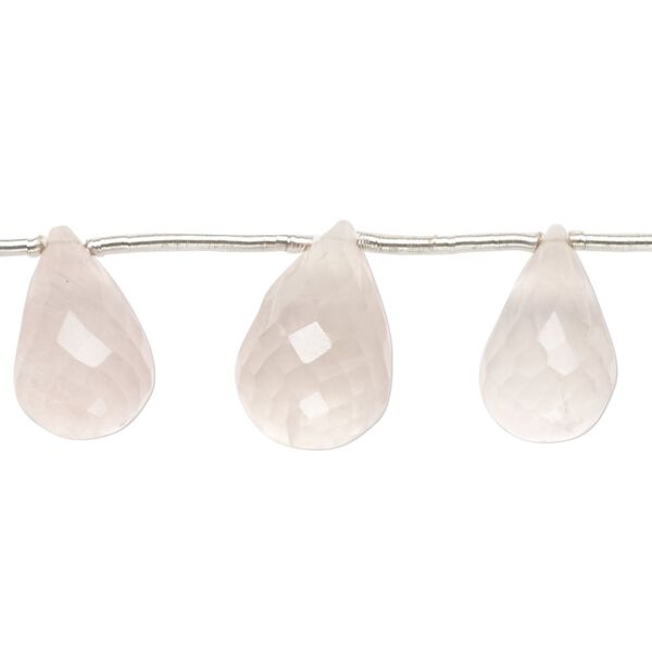 Rose quartz 1pkg13, hand-cut top-drilled micro-faceted briolette bead natural graduated 12x8mm-18x12mm image number 0