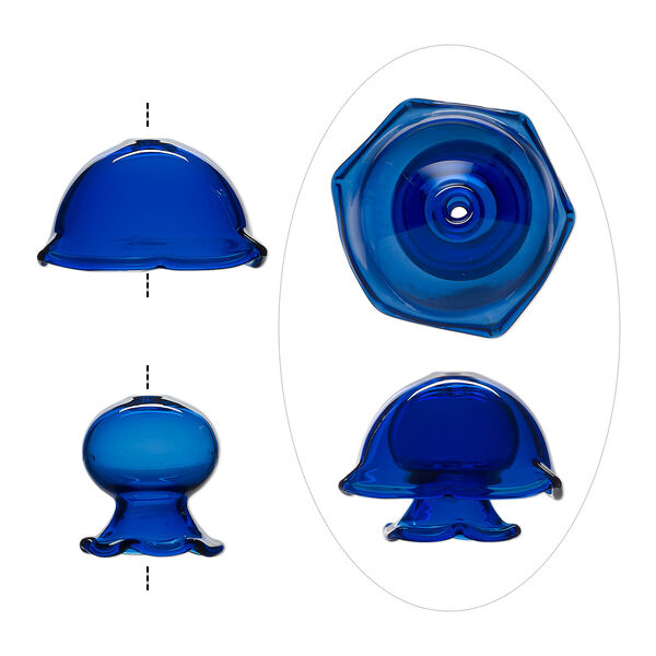 Focal, glass, cobalt, 34x19mm and 23x21mm jellyfish, handmade. Sold per 2-piece set. image number 0