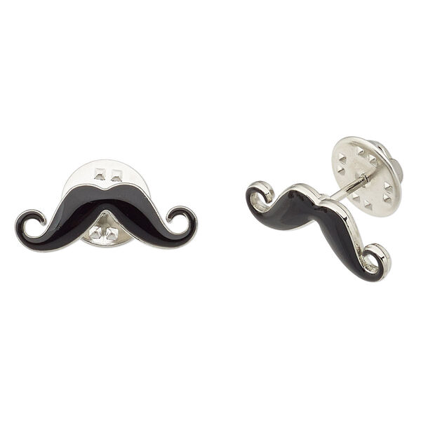 Spot pin, enamel and silver-plated "pewter" (zinc-based alloy), black, 22x7mm mustache. Sold per pkg of 2. image number 0