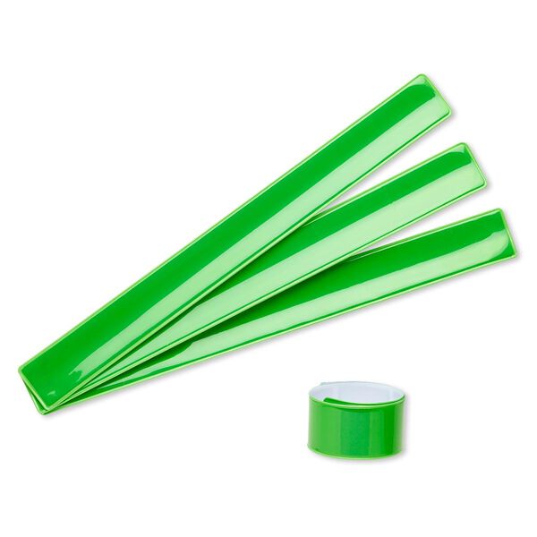 Bracelet, slap-on, plastic and steel, neon green, 1-inch wide, adjustable from 6 to 8-1/2 inches. Sold per pkg of 4. image number 0