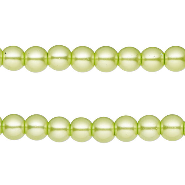 Bead, glass pearl, yellow-green, 5-6mm round. Sold per pkg of (2) 15-inch strands, approximately 140 beads. image number 0