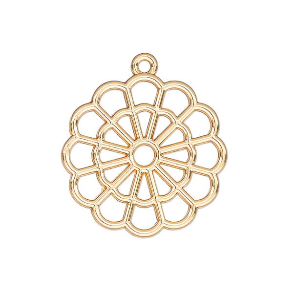 Component, resin frame, gold-finished "pewter" (zinc-based alloy), 25mm open round flower. Sold per pkg of 4. image number 0