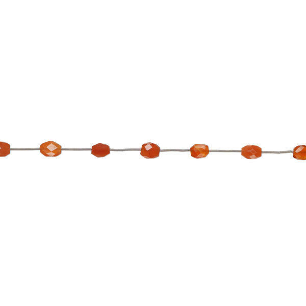 Carnelian 1pkg7, hand-cut top-drilled faceted puffed barrel bead, 9x8mm-12x11mm image number 1