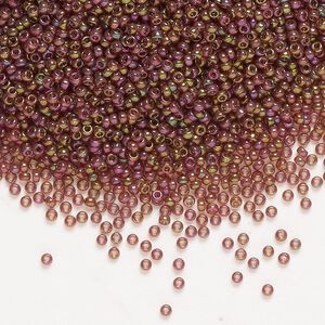 Seed bead, Miyuki, glass, pkg/250g, #15 rocaille, translucent gold luster rainbow dark topaz (RR-301).