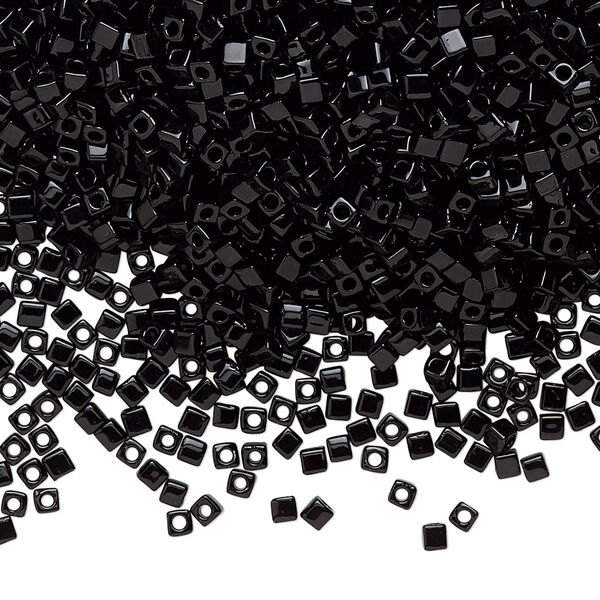 Seed bead, Miyuki, glass, pkg/25g, 1.8mm square, opaque black, (SB-401). image number 0