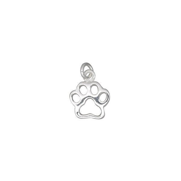 Charm, sterling silver, 10x9mm single-sided open dog paw. Sold individually. image number 0