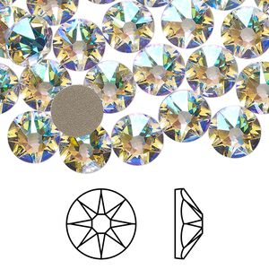 Flat back 12pk crystal shimmer foil back, Crystal Passions® 8.412-8.672mm rose round SS40 2088