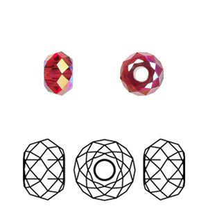 Bead 4pk scarlet shimmer 2X, Crystal Passions® 8x5.3mm briolette XL hole 5042