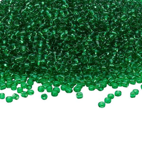 Seed bead, Ming Tree™, glass, pkg/1 pound, #11 round, transparent emerald green. image number 0