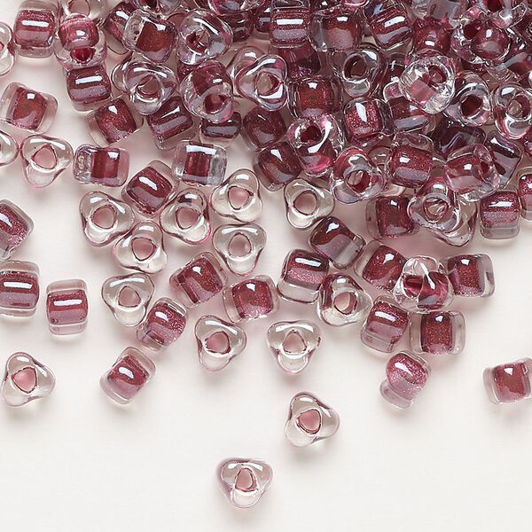 Seed bead, Miyuki, glass, transparent clear color-lined wine, (TR1118), #5 triangle. Sold per 25-gram pkg. image number 0