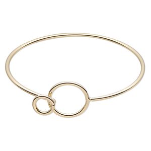 Bracelet, bangle, gold-finished brass, 2mm wide, 7 inches with 20.5mm open circle and hook closure. Sold individually.