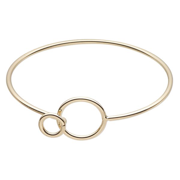 Bracelet, bangle, gold-finished brass, 2mm wide, 7 inches with 20.5mm open circle and hook closure. Sold individually. image number 0