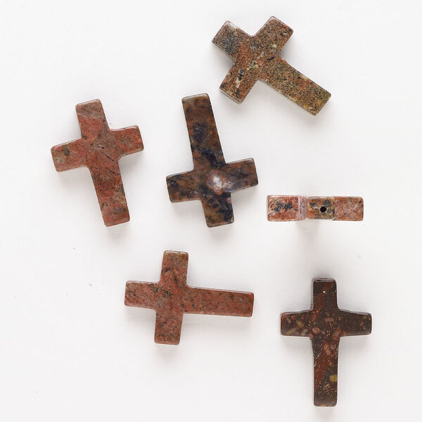 Brecciated jasper 1pkg6, half-drilled cross drop natural C+ grade, 24x17mm-26x18mm image number 0
