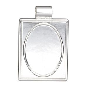 Pendant, silver-plated "pewter" (zinc-based alloy), 38x25mm single-sided rectangle with 25x18mm oval setting and tube bail. Sold individually.