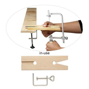 Bench pin, Indian beech tree wood and steel, 7-1/2 x 2-inch rectangle with V-slot and C-clamp. Sold per 2-piece set.