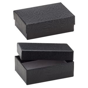 Box, paper, "cotton"-filled, black, 3-1/4 x 2-1/4 x 1-inch rectangle. Sold per pkg of 10.