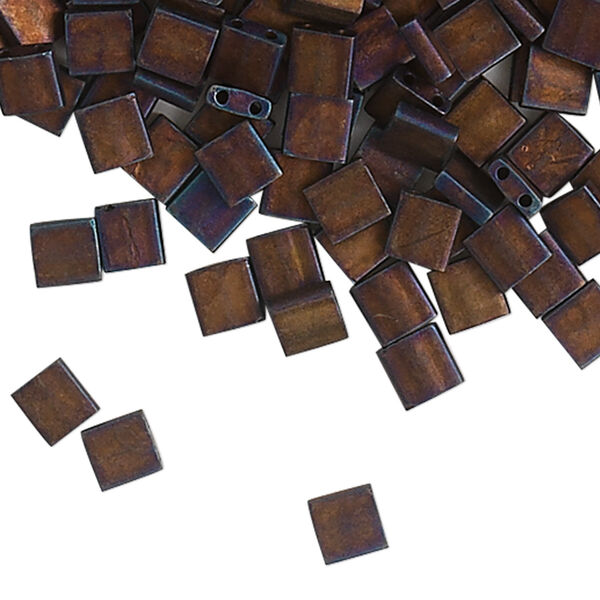 Bead, Miyuki, TILA®, glass, opaque matte metallic dark raspberry, (TL2005), 5mm square with (2) 0.8mm holes, fits up to 3mm beads. Sold per 250-gram pkg. image number 0