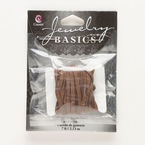 Cord, faux suede, brown, 3mm flat. Sold per pkg of 7 feet.